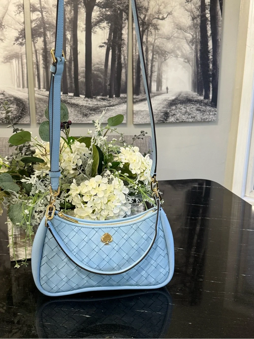 Kate Spade Kayla Woven Leather Small Shoulder Bag Blue NWT Gold Hardware KL026 - Picture 14 of 14